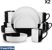 CasaVibe Serviesset – 32 delig – 8 persoons –Porselein - Luxe – Bordenset – Dinner platen – Dessertborden - Kommen - Set - Wit - Zwart