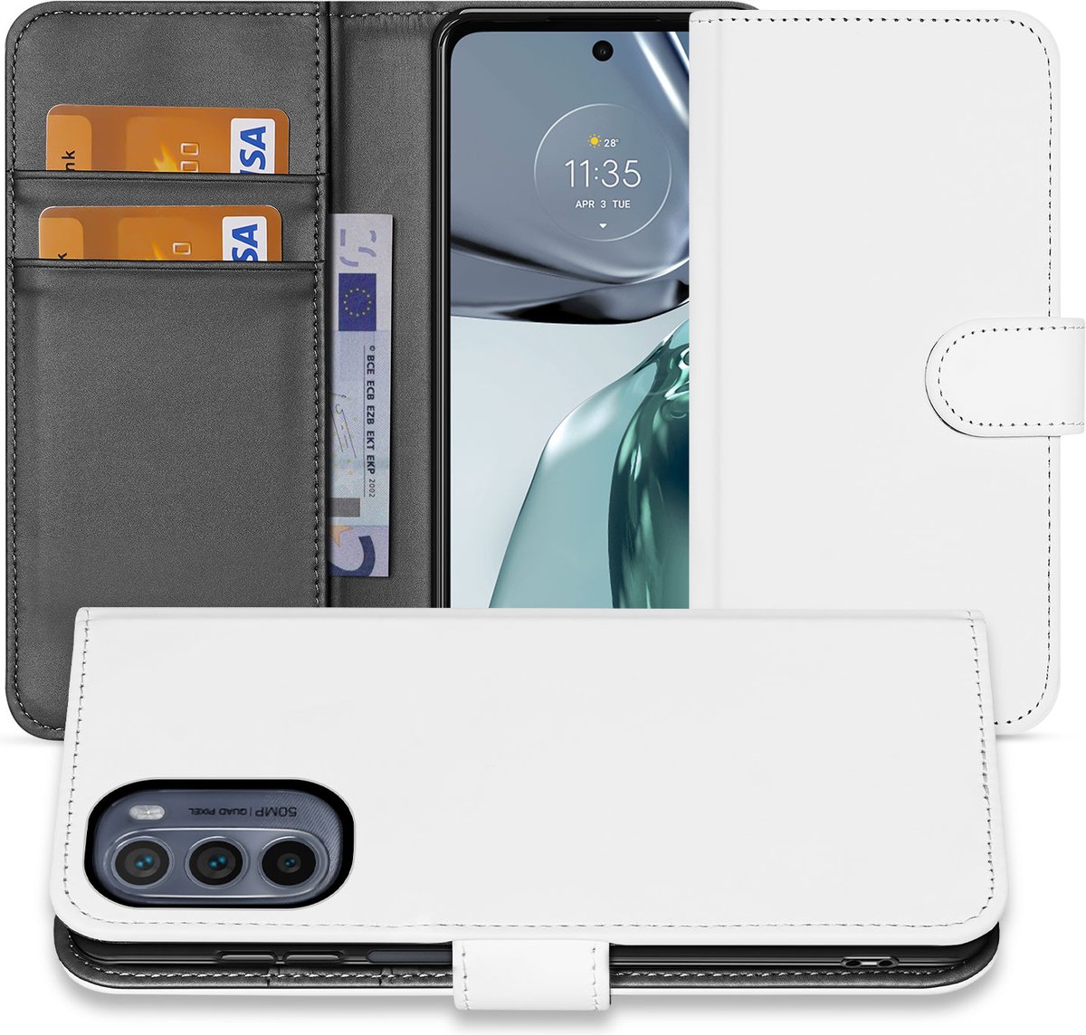 Book Case Telefoonhoesje Geschikt voor Motorola Moto G62 5G Wit met Pasjeshouder