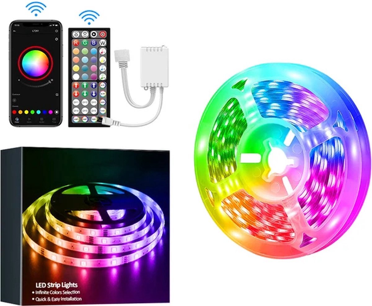 ShopbijStef Ledstrip Led-Strips Led Strip 20 Meter Ledstrip Met Afstandbediening Rgb Led Strip Lampjes 5050 Bluetooth Controller Kleurrijke Lichtstrip