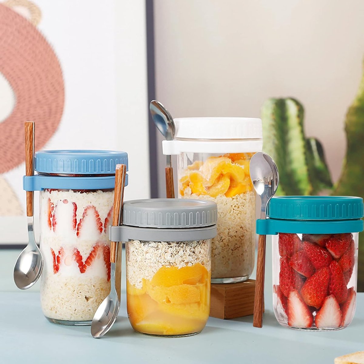 Gobelets Réutilisables Pour Yaourt Et Avoine - Avec Couvercle, Cuillère Et Compartiment Garniture - 800ml, Sans BPA, Idéal Petit-déjeuner Et Repas à Emporter - 8