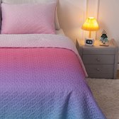 Roze gewatteerde deken, eenpersoons spreien, gradiënt blauw roze beddengoed sets voor meisjes, hartvormige deken het hele seizoen voor tienermeisjes en vrouwen, 150x200 cm