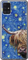 Geschikt voor Samsung Galaxy A52 5G hoesje - Sterrennacht - Van Gogh - Schotse hooglander - Siliconen Telefoonhoesje