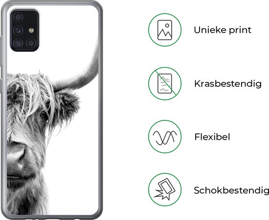 Coque Samsung Galaxy A52 5G - Scottish Highlander - Animaux - Zwart - Wit - Siliconen