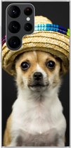 Geschikt voor Samsung Galaxy S22 Ultra hoesje - Hond - Sombrero - Zwart - Siliconen Telefoonhoesje