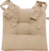 Stoelkussen in linnen-look met bandjes, voor rotan stoelen, extra dik en comfortabel, beige, 42 cm x 46 cm x 7 cm