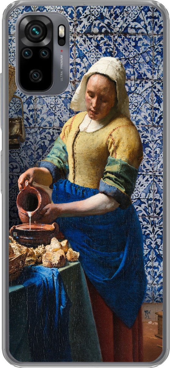 Telefoonhoesje Geschikt voor Xiaomi Geschikt voor Redmi Note 10 hoesje - Melkmeisje - Delfts Blauw - Vermeer - Schilderij - Oude meesters - Siliconen Telefoonhoesje Telefoonhoesje