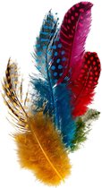 100x Gekleurde parelhoen veren - Vogel decoratie veertjes - hobby veren