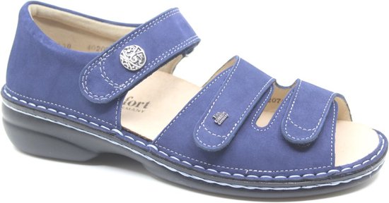Finn Comfort, ADELAIDE, 02565-711047, Blauwe dames sandalen met klittenband sluiting en een dichte hiel