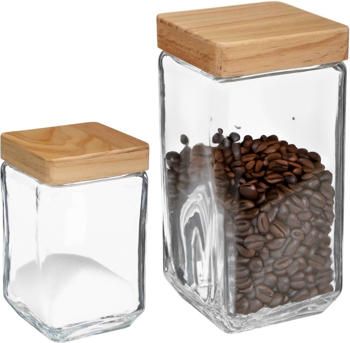 5five - 6x Keuken voorraadpotten glas met houten deksel - 2 formaten