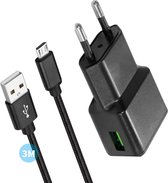 USB Adapter + Micro USB Kabel 3 Meter - Snellader - Adaptieve Fast Charge - Geschikt voor S5/S6/S7/ S7 Edge, Note 5, A3, A5, A7, A8, A9, J1, J2, J3, J4, J5, J6, J7, J8, Tab S2, Tab A 8.0 (2017