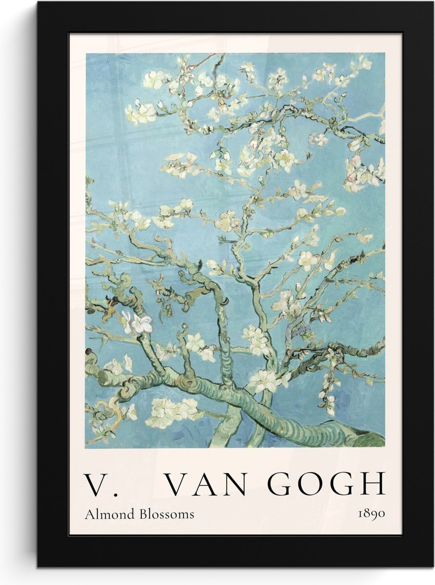 FrameYourWall Poster in lijst - Fotolijst 20x30 cm - Posters - Vincent van Gogh - Almond Blossoms - Kunst - Oude meesters - Amandelbloesem - Posterlijst zwart - Decoratie - Wanddecoratie woonkamer - Muurdecoratie slaapkamer