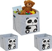Relaxdays 3x opbergmand kinderkamer - vilten speelgoedmand - panda - opbergbox speelgoed