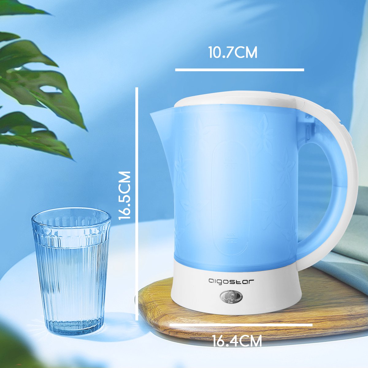 Aigostar 30JQK - Mini Waterkoker - 0.6 Liter - Reiswaterkoker - Inclusief 2 bekers - Travel camping waterkoker - Kleine Reiswaterkoker - 650W - Blauw/Wit — afbeelding 4