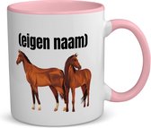 Akyol - paarden koffiemok - theemok - roze - Paarden - paardenliefhebebrs - mok met eigen naam - paarden spullen - gepersonaliseerd - 350 ML inhoud