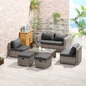 Rattan zitplaatsen, 6-delige zitgroep, tuinmeubels ingesteld met salontafel, metaal, grijs, 151 x 75 x 65 cm
