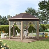 Tuinpaviljoen vouwpaviljoen 4 x 4 m pop-up tent party tent inclusief draagtas 6 zijde delen dubbele dak zeshoekige beige+khaki