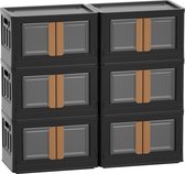 Opbergbox met deksel, 32L dozen, opbergboxen, opbergboxen, kunststof box, kunststof box, stapelboxen, opbergboxen met wielen, transparant, groot. 6 stuks zwart