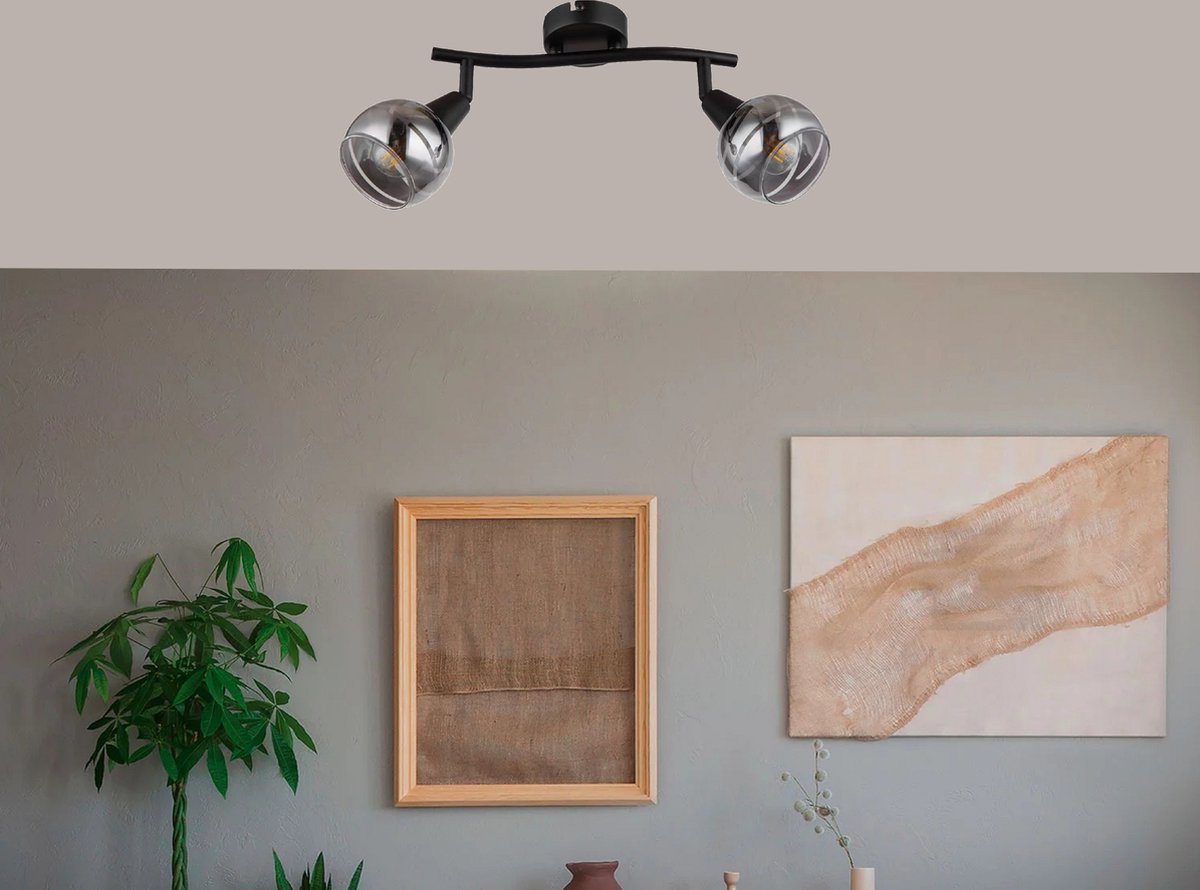 Trango 2-vlams Plafondlamp 1010-25L zwart-optiek draaibaar *WOW* incl. 2x 5Watt LED lamp 3000K warm wit, spots met design rokerige glazen kappen Woonkamerlamp, plafondspots