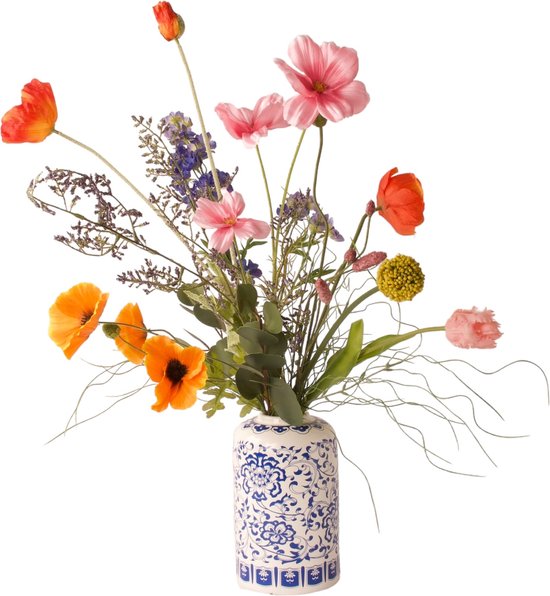 WinQ - Bouquet noué de fleurs en soie - Fleurs artificielles dans une belle palette de couleurs Oranje/ Rose / Violet