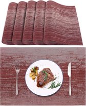 Wasbare placemats, set van 6 placemats gemaakt van 70% PVC en 30% polyester, gemakkelijk schoon te maken, antislip, hittebestendig, voor keukentafel en restaurant, wijnrood