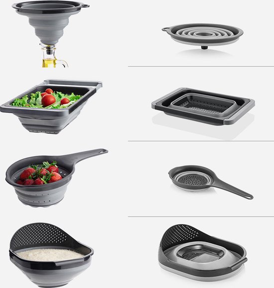 uandu Set van 4 stuks - pastazeef - afdruipzeef - alle opvouwbare keukengadgets - keukenaccessoires - gootsteenzeef - keuken - keukengadget - campingkeuken - pastazeef opvouwbaar
