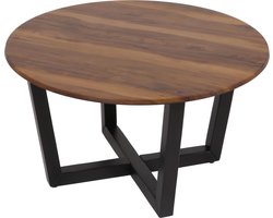 Salontafel MCW-M61, bijzettafel sofatafel, massief hout HPL laminaat melamine Ø80cm, sheesham hout look, donker frame
