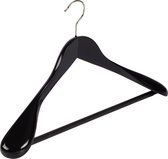 De Kledinghanger Gigant - 24 x Mantelhanger / kostuumhanger lotushout zwart gelakt met schouderverbreding en anti-slip broeklat, 44 cm