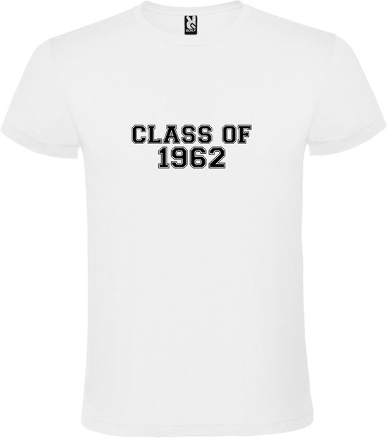 Wit T-Shirt met “Class of 1962 “ Afbeelding Zwart Size 4XL