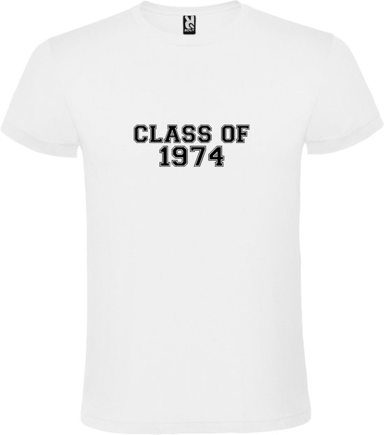 Zwart T-Shirt met “Class of 1974 “ Afbeelding Wit