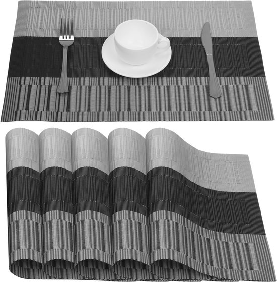 Foto: Belle vous 6 pack of grey black placemats pvc non slip tear resistant washable place mats easy to clean heat resistant waterproof table mats for kitchen dining table restaurant and hotel