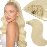 Vivendi Ponytail Clip In Hairextensions| Human Hair Echt Haar |Wrap Around Hairextensions | 18" / 45cm |kleur #613 Goudblond | 110gram