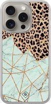 Casimoda® hoesje - Geschikt voor iPhone 15 Pro Max - Luipaard Marmer Mint - 2-in-1 case - Schokbestendig - Luipaardprint - Verhoogde randen - Mint, Transparant