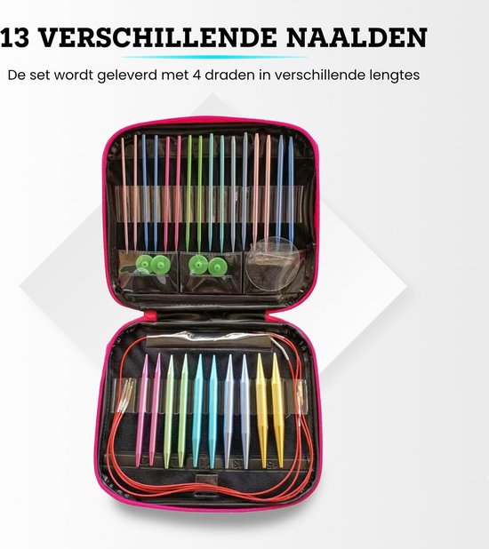 Set rondbreinaalden, 13-delige set aluminium haaknaalden, set