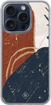 Casimoda® hoesje - Geschikt voor iPhone 15 Pro - Abstract Terracotta - 2-in-1 case - Schokbestendig - Geometrisch patroon - Verhoogde randen - Rood, Transparant