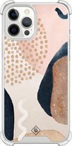 Casimoda® hoesje - Geschikt voor iPhone 12 Pro Max - Abstract Dots - Shockproof case - Extra sterk - TPU/polycarbonaat - Bruin/beige, Transparant