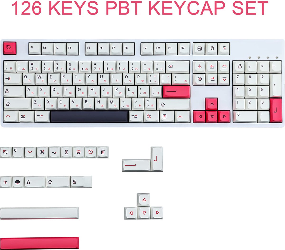 Beroli - Keycaps - 126 Toetsen - XDA-profiel - Japanse Keycaps - PBT DYE-SUB-keycaps voor Cherry MX Switch - Mechanisch Gaming-toetsenbord