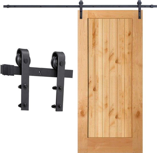 Ikodm Schuifdeursysteem, schuifdeursysteem, schuifdeur, hangrail, complete set voor houten deur, schuifdeuren, schuurdeuren, schuurdeuren, koolstofstaal, zwart, rechthoekig