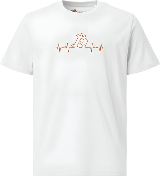 T-shirt Bitcoin Bitcoin Heart Beat - Unisexe - 100% Katoen Bio - Couleur Wit - Taille S | Cadeau Bitcoin| cadeau crypto| T-shirt Bitcoin| T-shirt crypto| Chemise crypto| Chemise Bitcoin| Produits Bitcoin| Produits cryptographiques| Vêtements Bitcoin