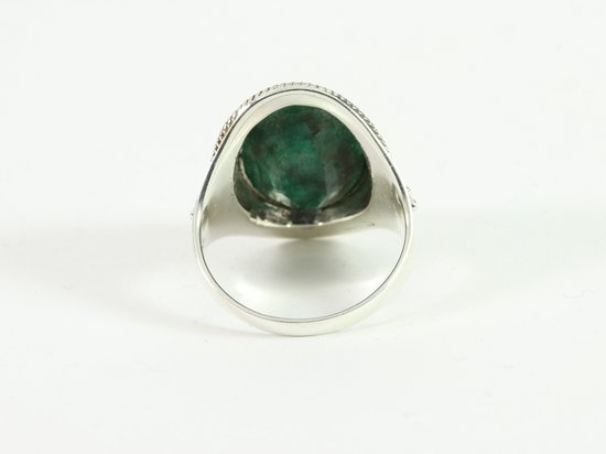 Bague artisanale en argent avec émeraude - taille 16,5