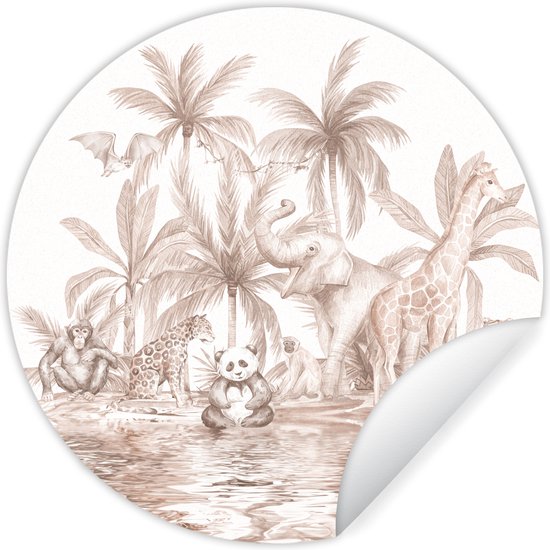 Foto: Behangcirkel muurstickers babykamer vintage dieren jungle kinderen muursticker kinderkamer wandsticker ronde wanddecoratie 50x50 cm sticker behang ronde muurdecoratie