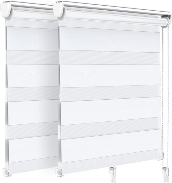 Set de 2 pinces de store double fixation sans perçage, duo de pinces de store enrouleur pour fenêtres et portes, store enrouleur translucide et occultant, 90x150cm, blanc