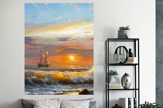 Stickers muraux - Sticker Foil - Peinture - Water - Voilier - Huile - 120x160 cm - Film Adhésif - Stickers muraux Chambre Enfant - Papier Peint Auto Adhésif XXL