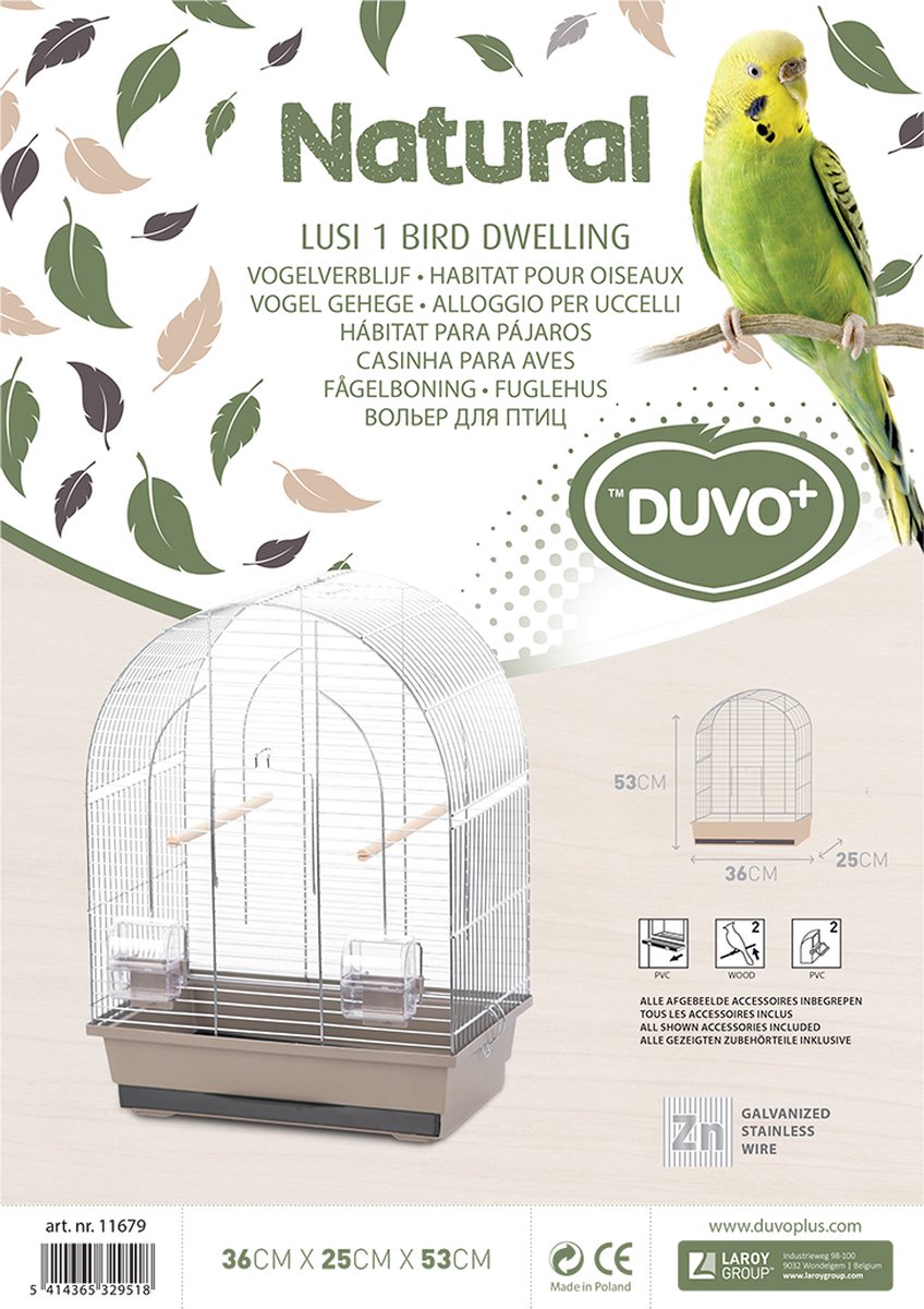 Vogelkooi Duvo Natural Lusi 1 – Mokka/Chroom Binnenkooi voor Parkieten en Kanaries thumbnail 2
