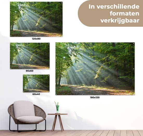 Tuinposter 120x80 cm - Tuindecoratie Lente - Bos - Boom - Poster voor in de tuin - Buiten decoratie - Schutting tuinschilderij - Tuindoek muurdecoratie - Wanddecoratie balkondoek