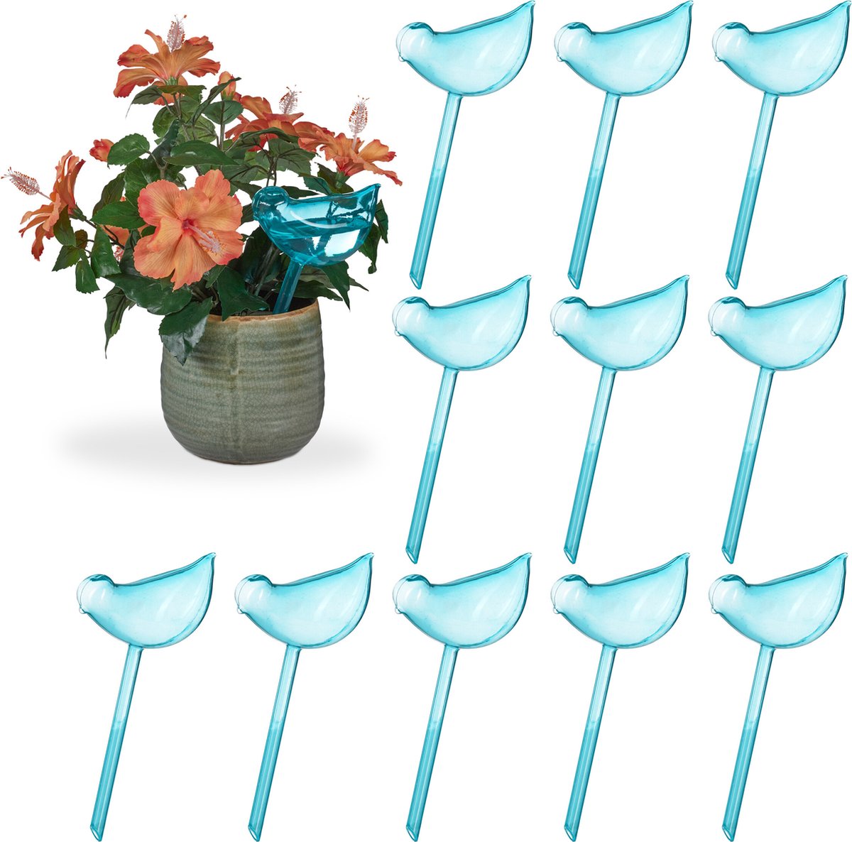 Relaxdays 12x waterdruppelaar vogel design waterbollen 200 ml voor planten blauw