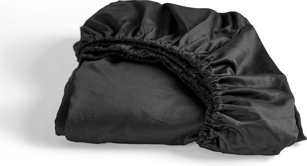 Cinderella - Sundays - Hoeslaken - 2 Persoons - 100% Katoen-Satijn - 200x210 cm - Tot 25 cm matrashoogte - Zwart