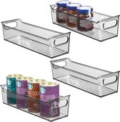 Set van 4 keukenopbergdozen - stapelbare plastic koelkastmand - koelkastdoos voor zuivelproducten, fruit en ander voedsel - rookgrijs