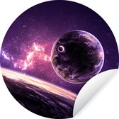 WallCircle - Stickers muraux - Cercle de papier peint - Planètes - Étoiles - Violet - ⌀ 120 cm - Cercle mural - Autocollant - Sticker papier peint rond XXL