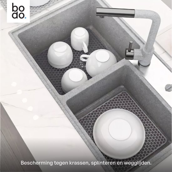 Bodo® – Tapis d'évier en Siliconen Zwart – 34,5 x 34,5 cm - Accessoires de vêtements pour bébé de Cuisine - Protecteur d'évier - Sous-verres en Siliconen - Anti rayures - Accessoires de vêtements pour bébé d'évier