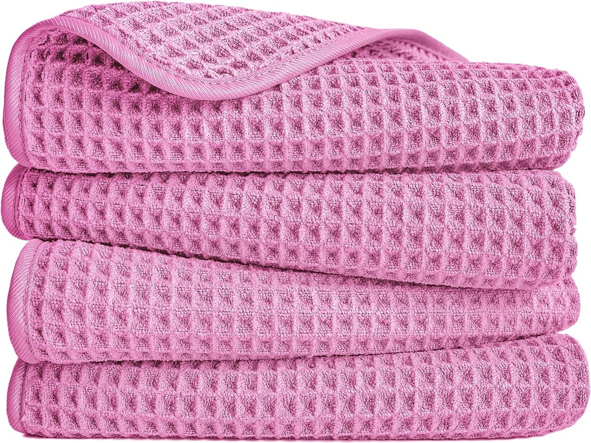 Microvezel pluisvrije handdoek, 40 x 76 cm, 4 stuks (roze, wafelweefsel)